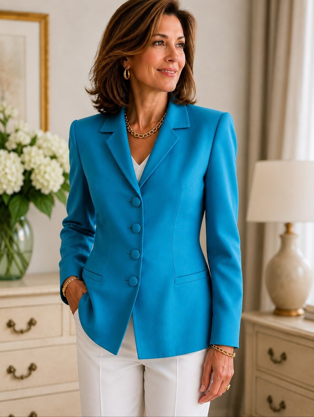 Vintage Christian Dior Teal Blazer Structured 90s Power Jacket Tailored Statemen